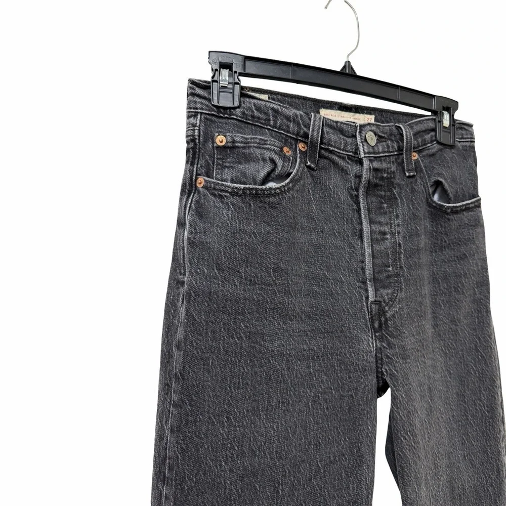 Levis Ribcage Straight Ankle Jeans Womens 27x27 Black Dark Wash Button Fly
